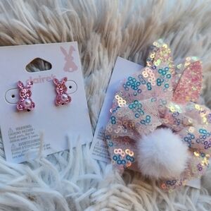 Pink Sequin Hair Bow and Clip Set